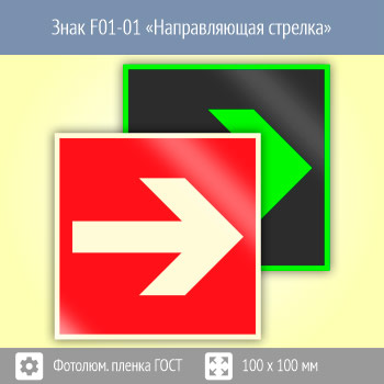 Знак F01-01 «Направляющая стрелка» (фотолюминесцентная пленка ГОСТ 34428-2018, 100х100 мм)